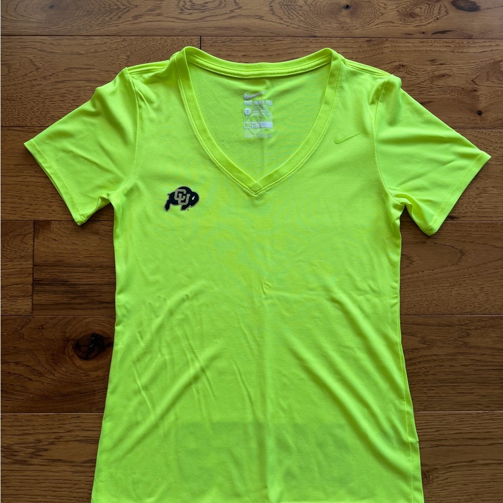 Nike University of Colorado Boulder CU Buffalos Neon Yellow PAC 12 shirt Size S